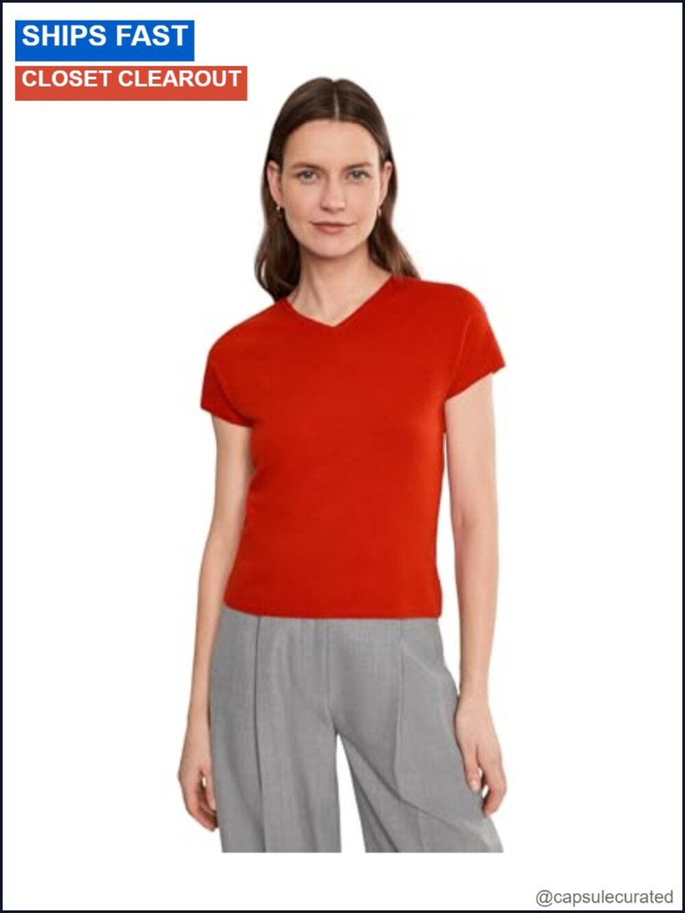 Vince High V-Neck Short Sleeve Sweater Wool Cashmere Blend